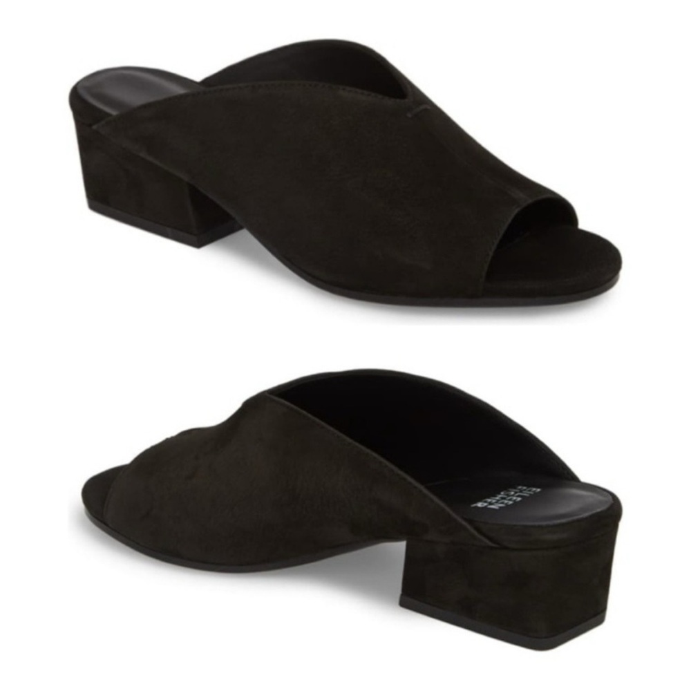 Eileen Fisher Katniss Nubuck Leather Block Heel Mules size 6